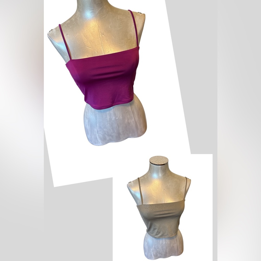Express Women’s Body Contour Crop stretch Tops Color Cranberry & Metalli…